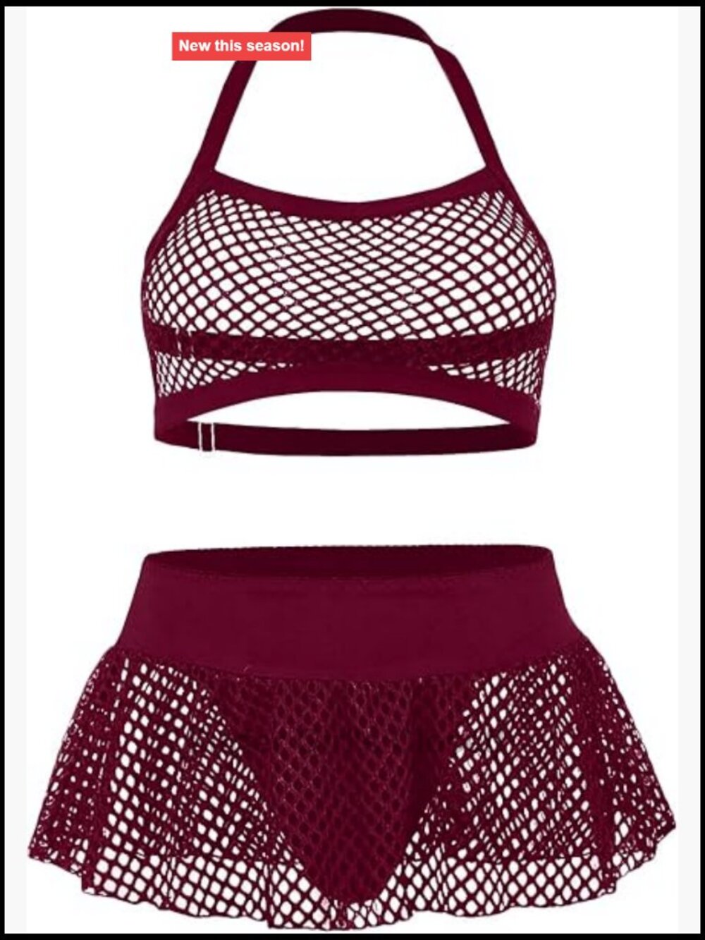 Fishnet Lingerie Teddy Babydoll Set with Halter Bra and Thong